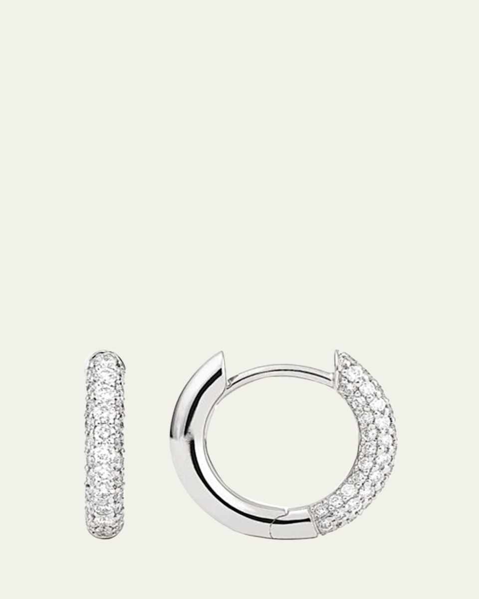 18K White Gold Slim Creoles with Diamonds